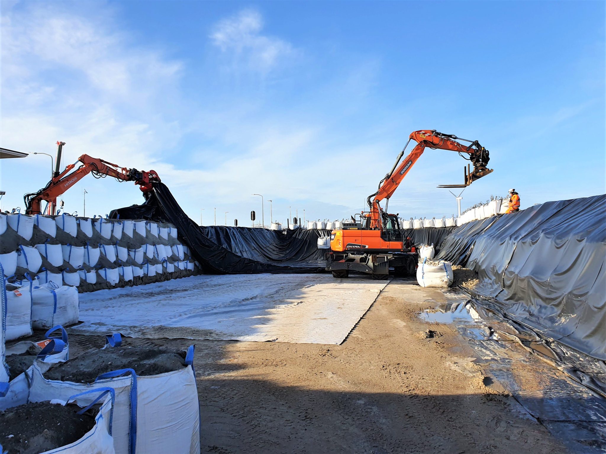 Lining basins at the Afsluitdijk, the Netherlands