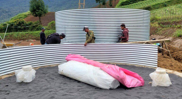 Water storage for strawberries in greenhouses, Indonesia