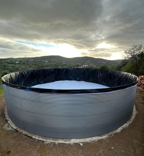 Rainwater harvesting silo for self-sufficient property, Portugal